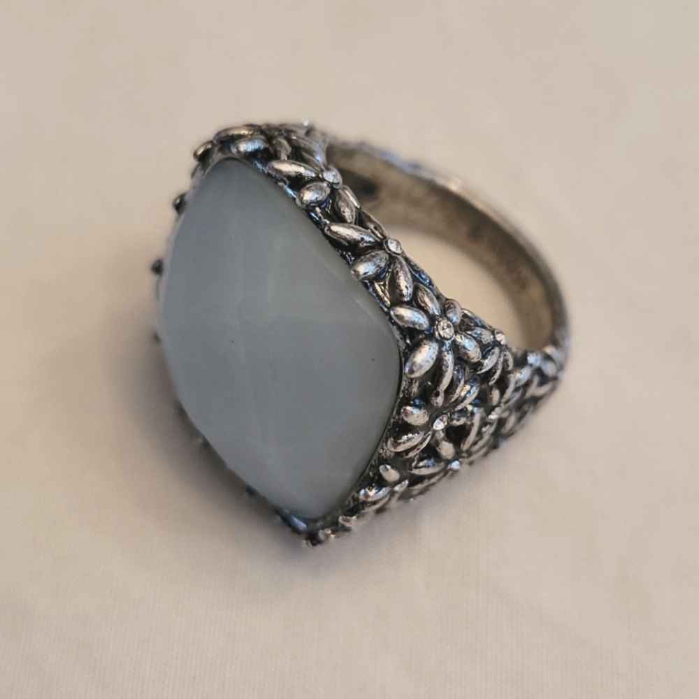 Fossil Ring Aqua Mint Large Stone Antiqued Silver